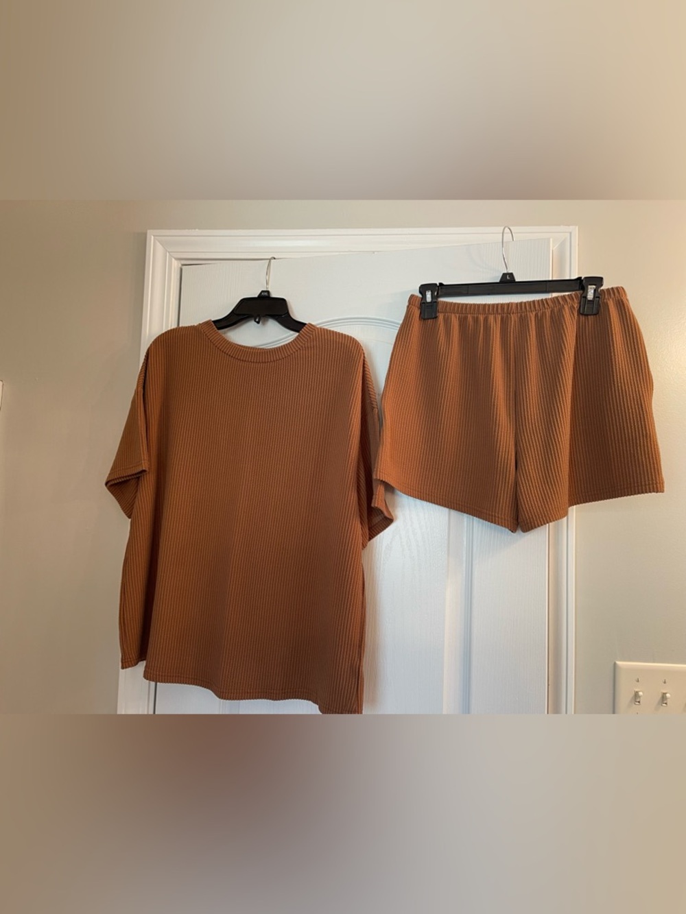 SHEIN Ribbed Lounge Set in Rust Brown - Top & Shorts